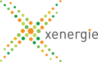 Xenergie logo orange green with black text